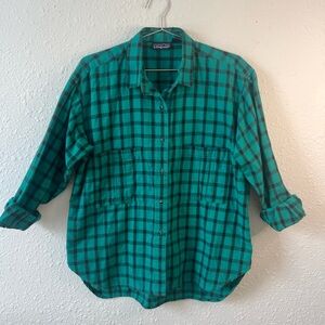Patagonia Teal and Black Checkered Flannel Shirt